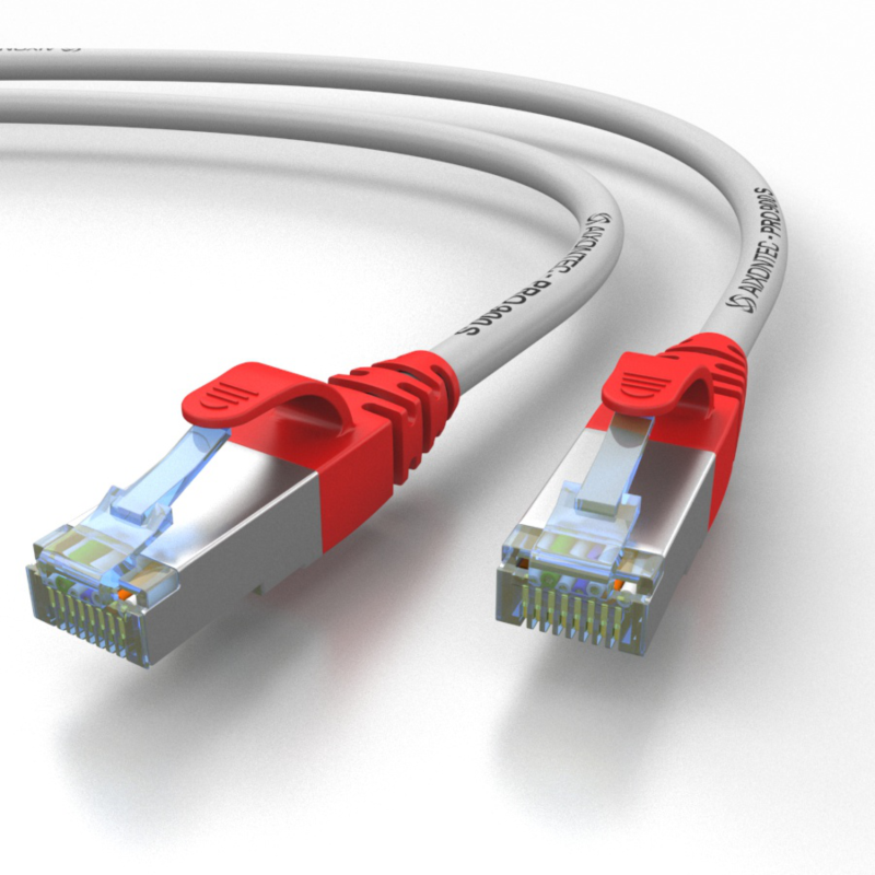 PRO 900S Cat.6A S/FTP RJ45 Patch-cable, Grey-Red 1,0m