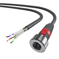 M12/20 PRO Industrial Ethernet Leitung 8-Pin X-Kodiert weiblich zu offenem Leitungsende umspritzt Schwarz-Rot