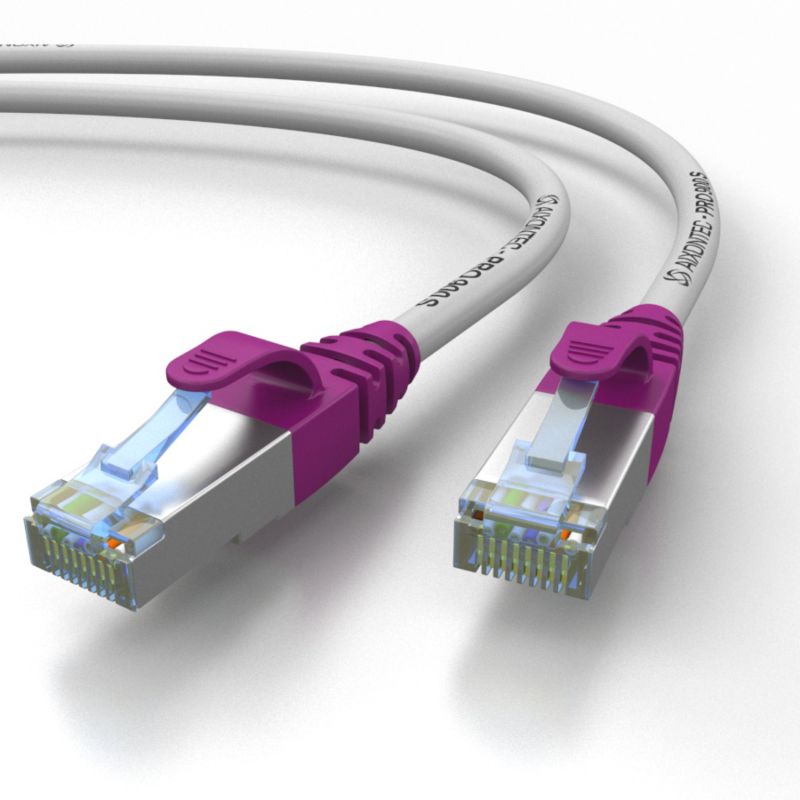 PRO 900S Cat.6A S/FTP RJ45 Patch-cable, Grey-Purple 2,0m