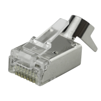 Conector modular RJ45 mini, apantallado con descarga de tracci&oacute;n del cable