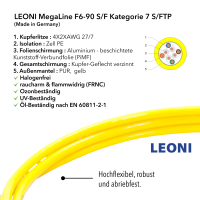 PRO-900M PUR S/FTP RJ45 10 GbE Industrie Patchkabel Outdoor LEONI MegaLine F6-90 AWG27/7 Gelb 1m