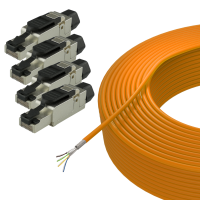 Set de instalaci&oacute;n con cable de red CAT.7 de 50 m y 4x conectores RJ45 (5 piezas)