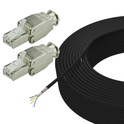 Set con cable de red para exteriores para soterramiento CAT.7 de 100 m y 2x conectores RJ45 (3 piezas)