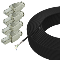 Set con cable de red para exteriores para soterramiento CAT.7 de 100 m y 4x conectores RJ45 (5 piezas)