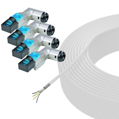 Network installation set angled 50m CAT.7 installation cable white &amp; RJ45 plug 5 parts