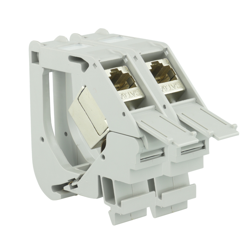 DIN rail adapter with Cat.6A RJ45 keystone module