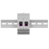 Carcasa MMP-D con 2 puertos en gris, soporte para ra&iacute;l DIN y acopladores SC OM4 Simplex