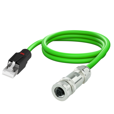 M12 patch cord D code M12 Female to RJ45 plug AWG 2x2xAWG22 SF/UTP PVC