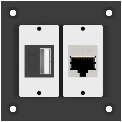 MMP-S Aufputzrahmen Port A CAT6A Keystone Modul geschirmt Port B USB-A Keystone Lademodul schwarz