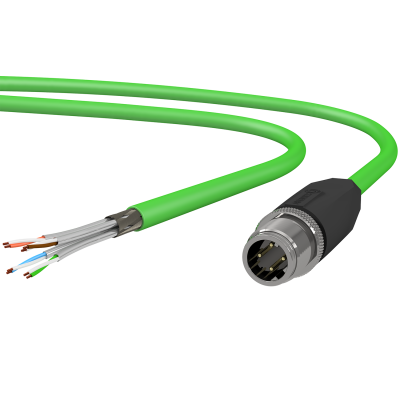 M12 PROFINET patch cord D-coded M12 male molded to open wire end