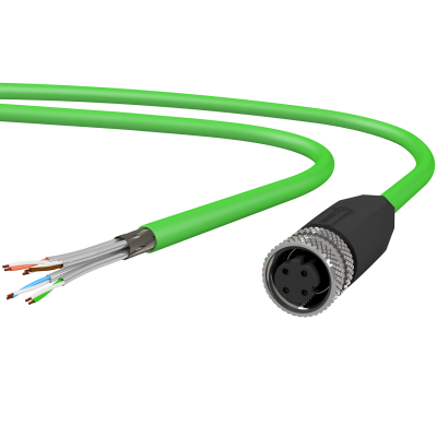 M12 PROFINET patch cord D-coded M12 female molded to open wire end