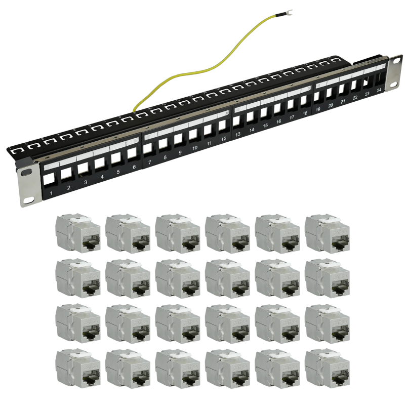 Patchfeld 24 Port 19" mit RJ45 Keystone Module...